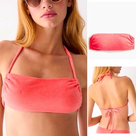 J Crew Coral Terrycloth Bandeau Bikini Top Sz 2X NWT - Picture 1 of 16